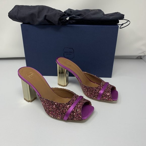 Malone Souliers Lira 90-2 Slide Sandals Women 36 Violet Block Heel Slip-on S0415 - Picture 1 of 10
